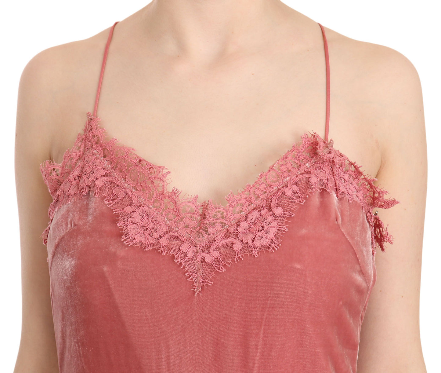 - Pink Lace Silk-Blend Midi Dress with Side Slit