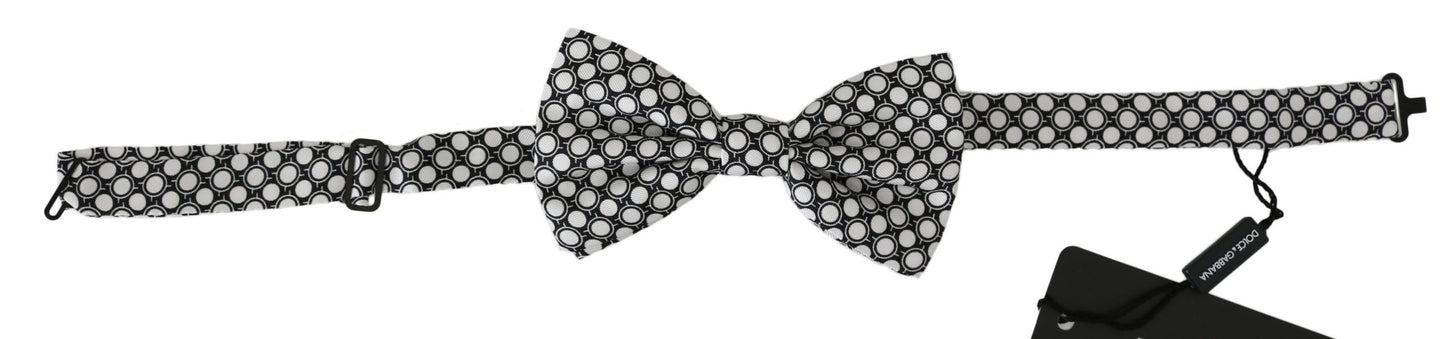 - Elegant Black White Circle Silk Bow Tie