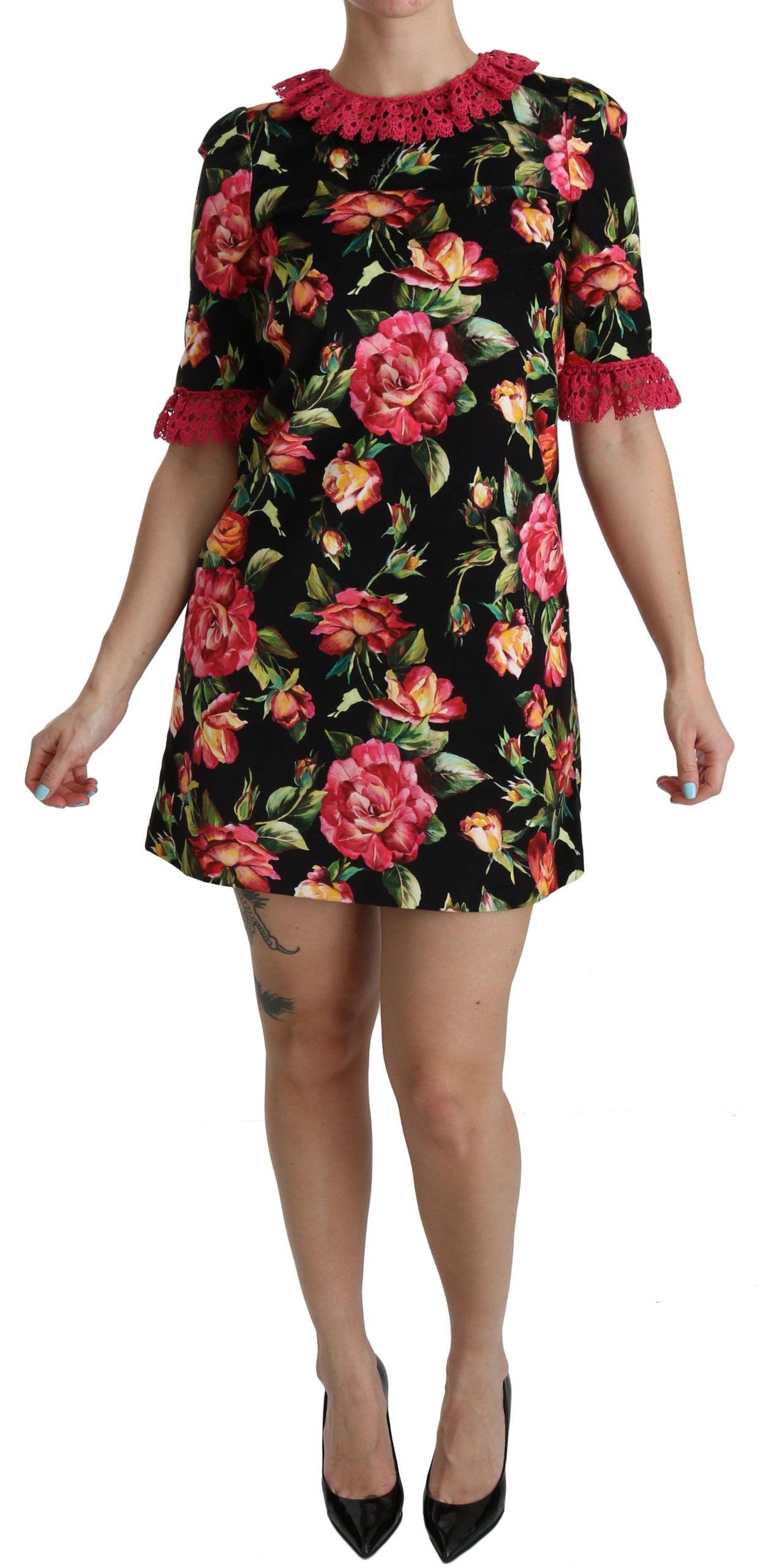 - Elegant Floral Lace A-Line Mini Dress