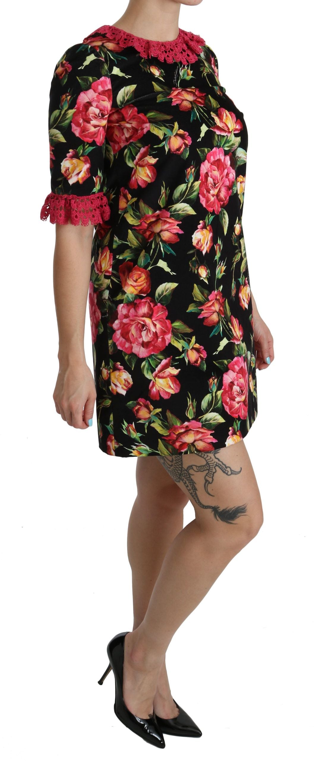 - Elegant Floral Lace A-Line Mini Dress