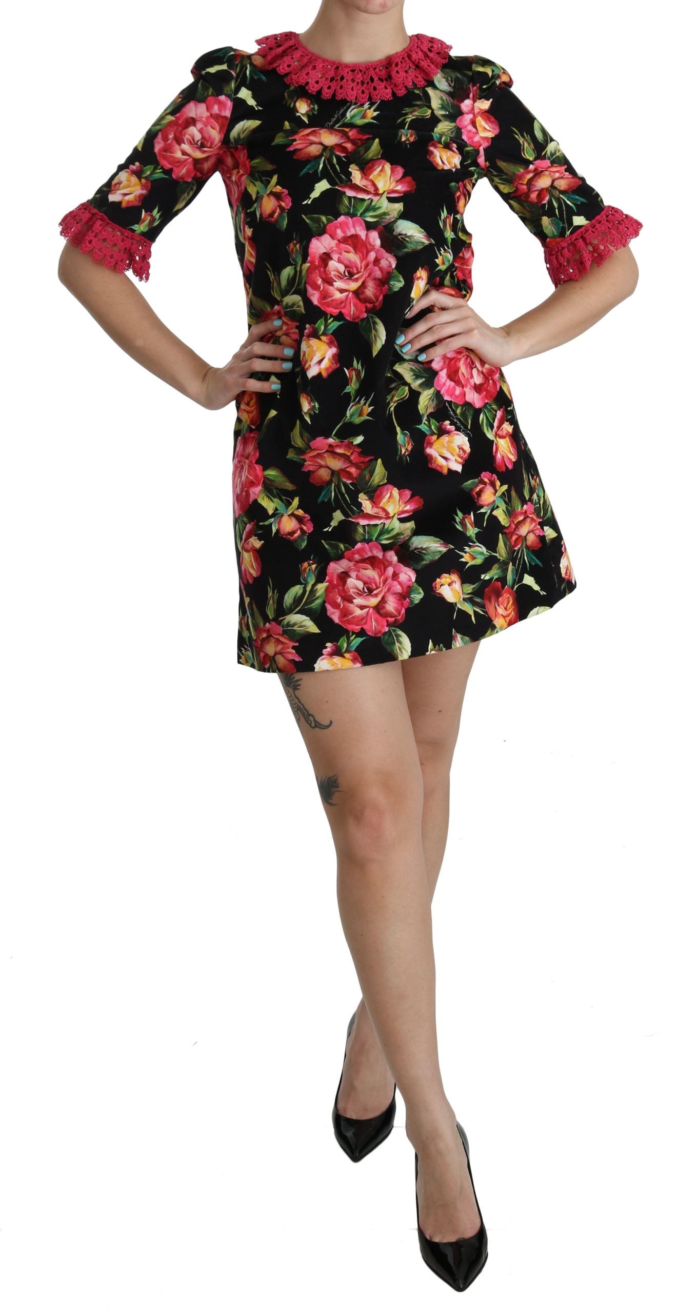 - Elegant Floral Lace A-Line Mini Dress
