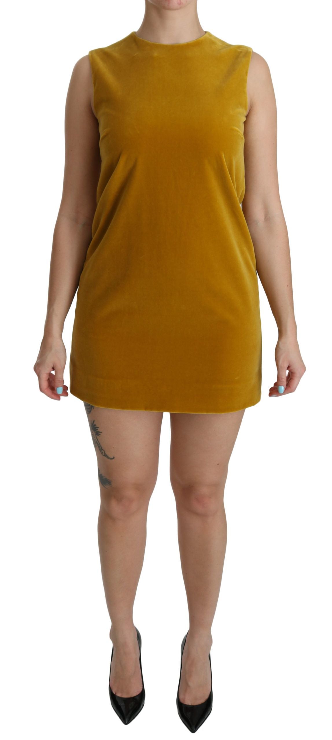 - Mustard Velvet Shift Mini Dress
