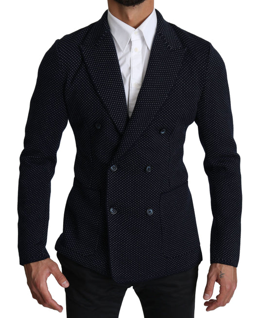 - Elegant Dark Blue Dotted Slim-Fit Blazer