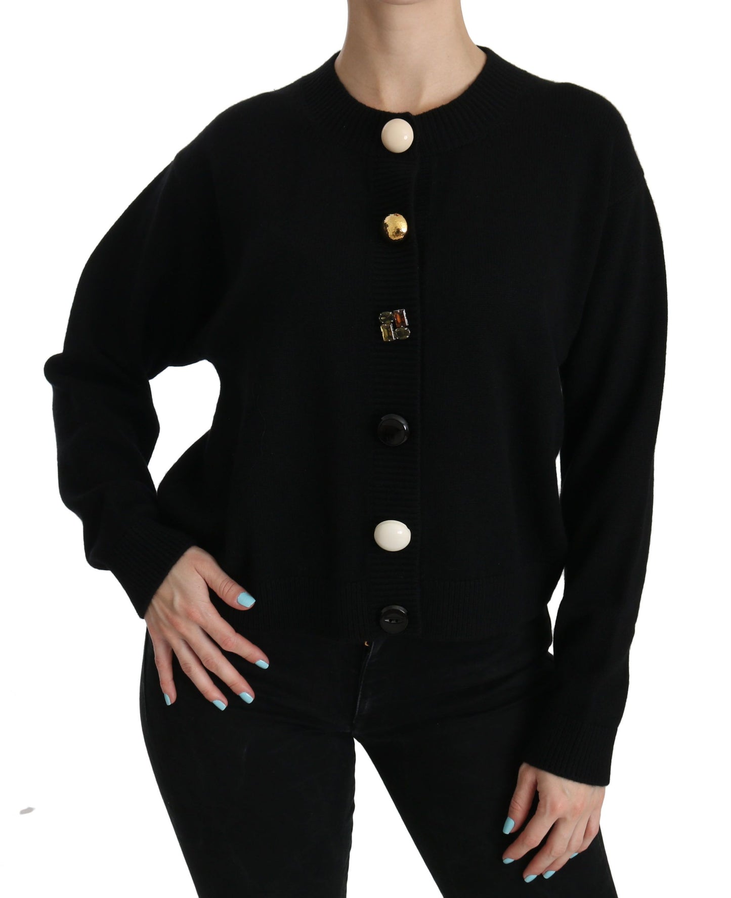 - Elegant Black Cashmere Cardigan Top