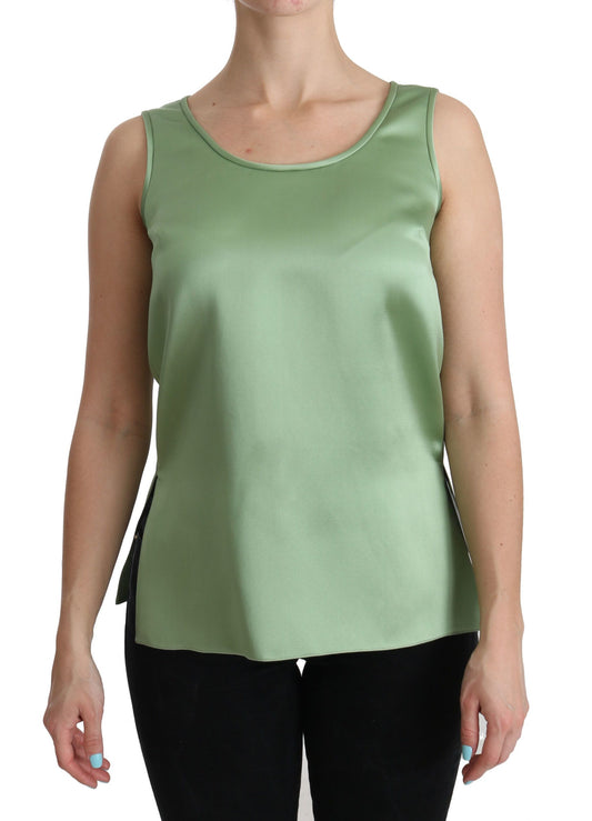 - Elegant Silk Sleeveless Top in Light Mint Green