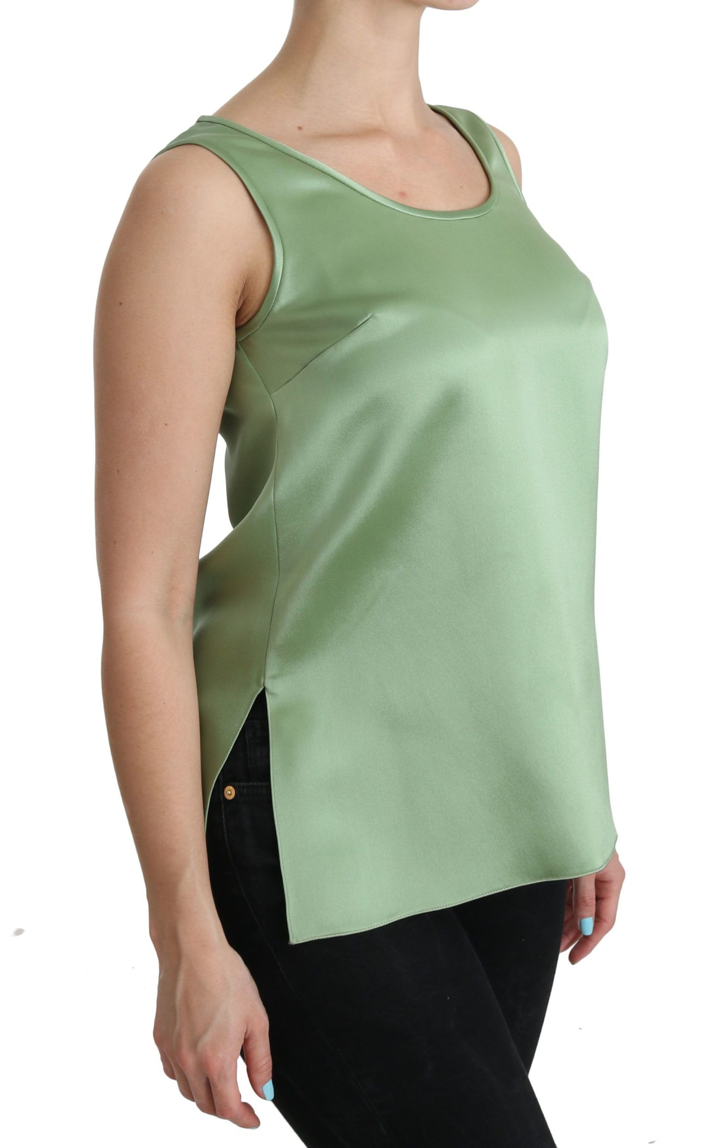 - Elegant Silk Sleeveless Top in Light Mint Green