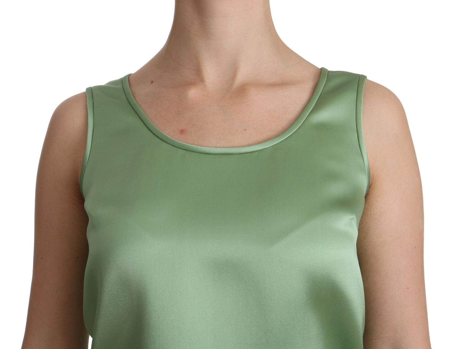 - Elegant Silk Sleeveless Top in Light Mint Green