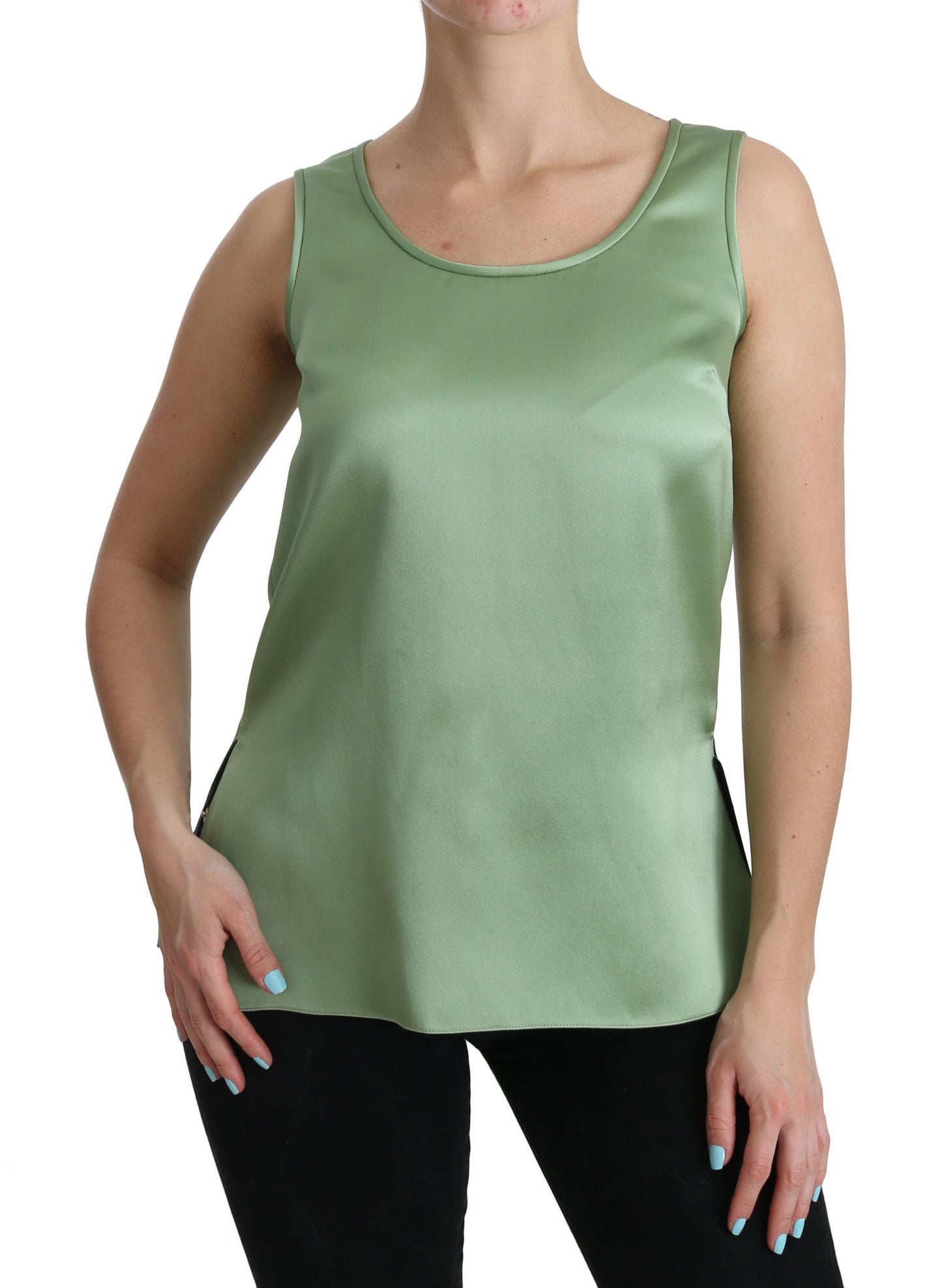 - Elegant Silk Sleeveless Top in Light Mint Green