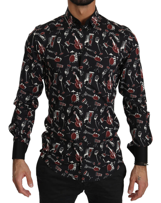Dolce & Gabbana Black Musical Instrument Slim Fit Shirt