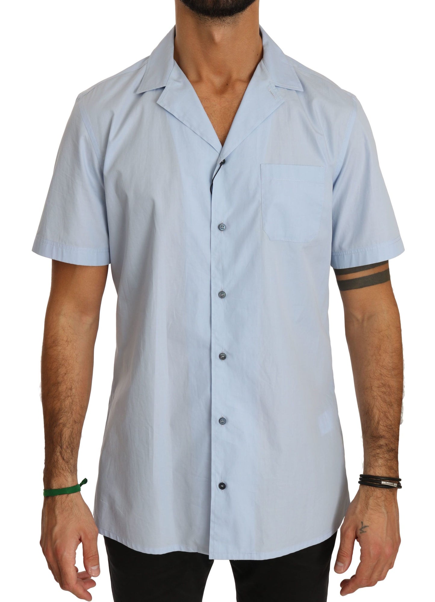 - Elegant Blue Cotton Casual Shirt