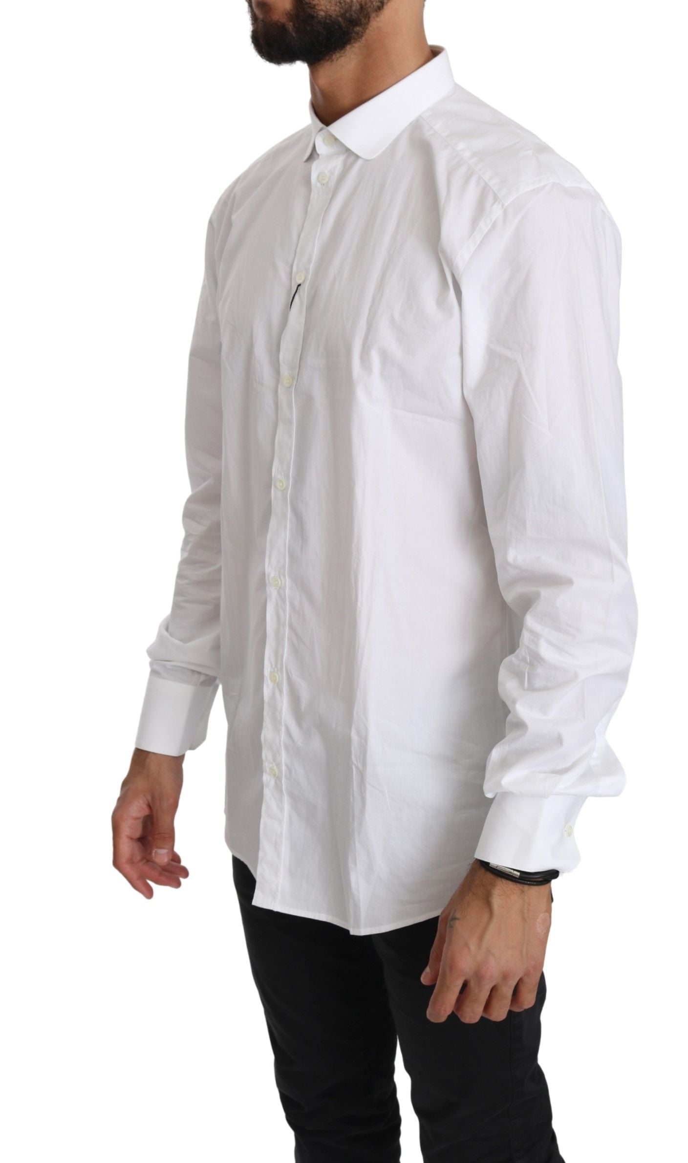 - Elegant White Cotton Gold Fit Shirt