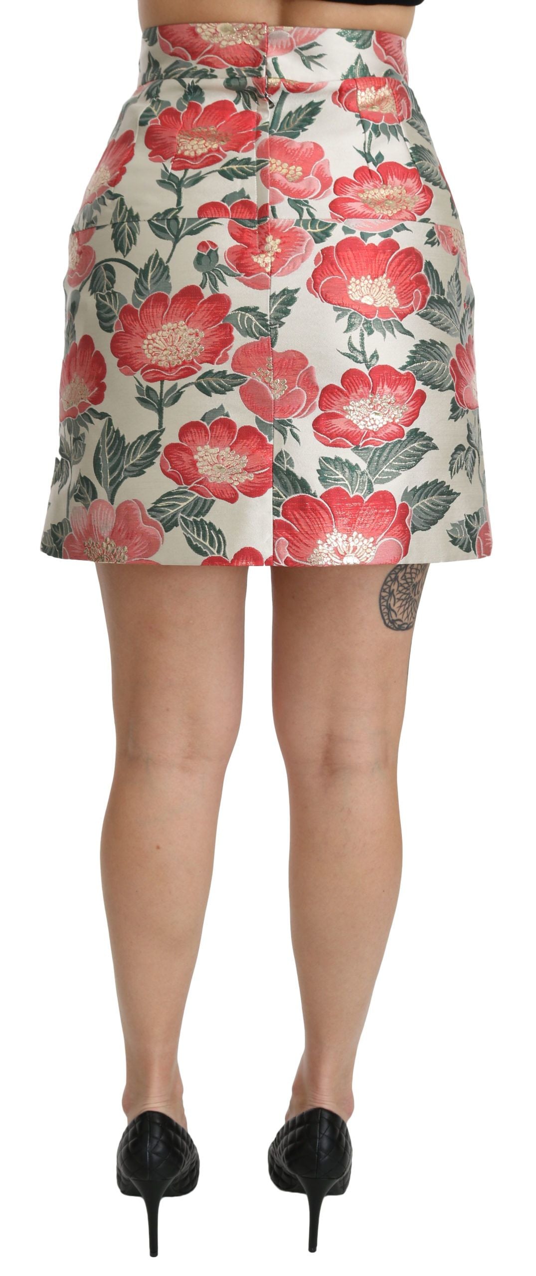 - Elegant White Floral High Waist Skirt