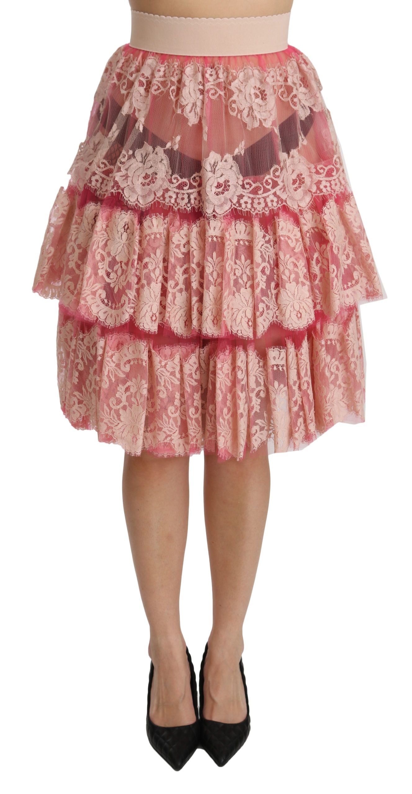 - Elegant Pink Lace High-Waist Skirt