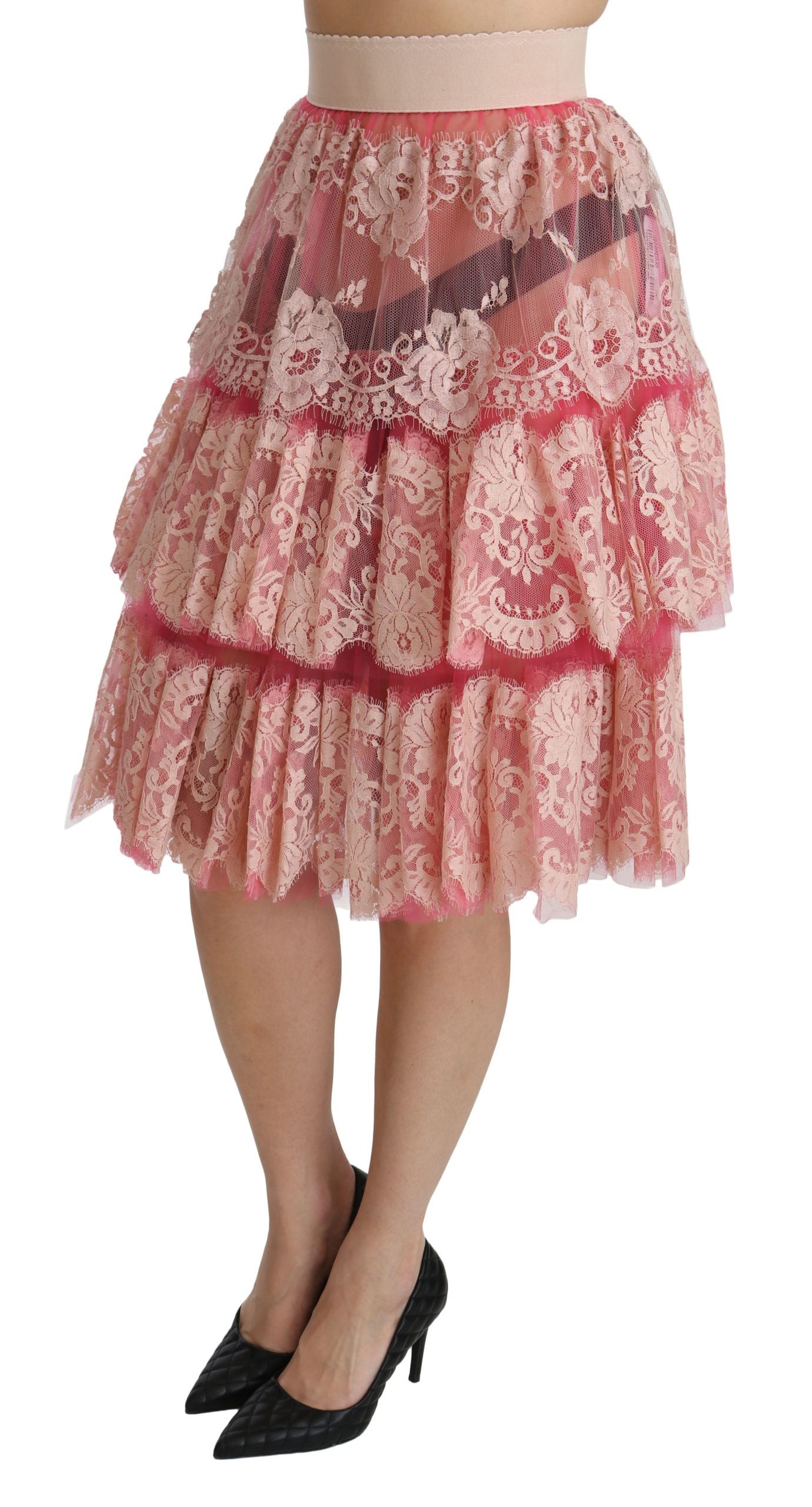 - Elegant Pink Lace High-Waist Skirt