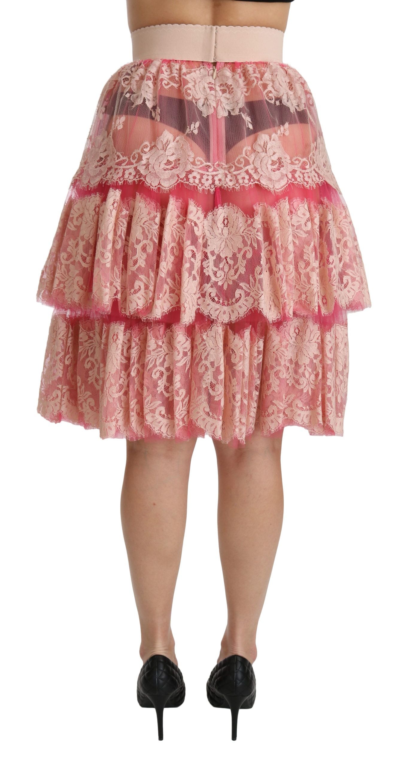 - Elegant Pink Lace High-Waist Skirt