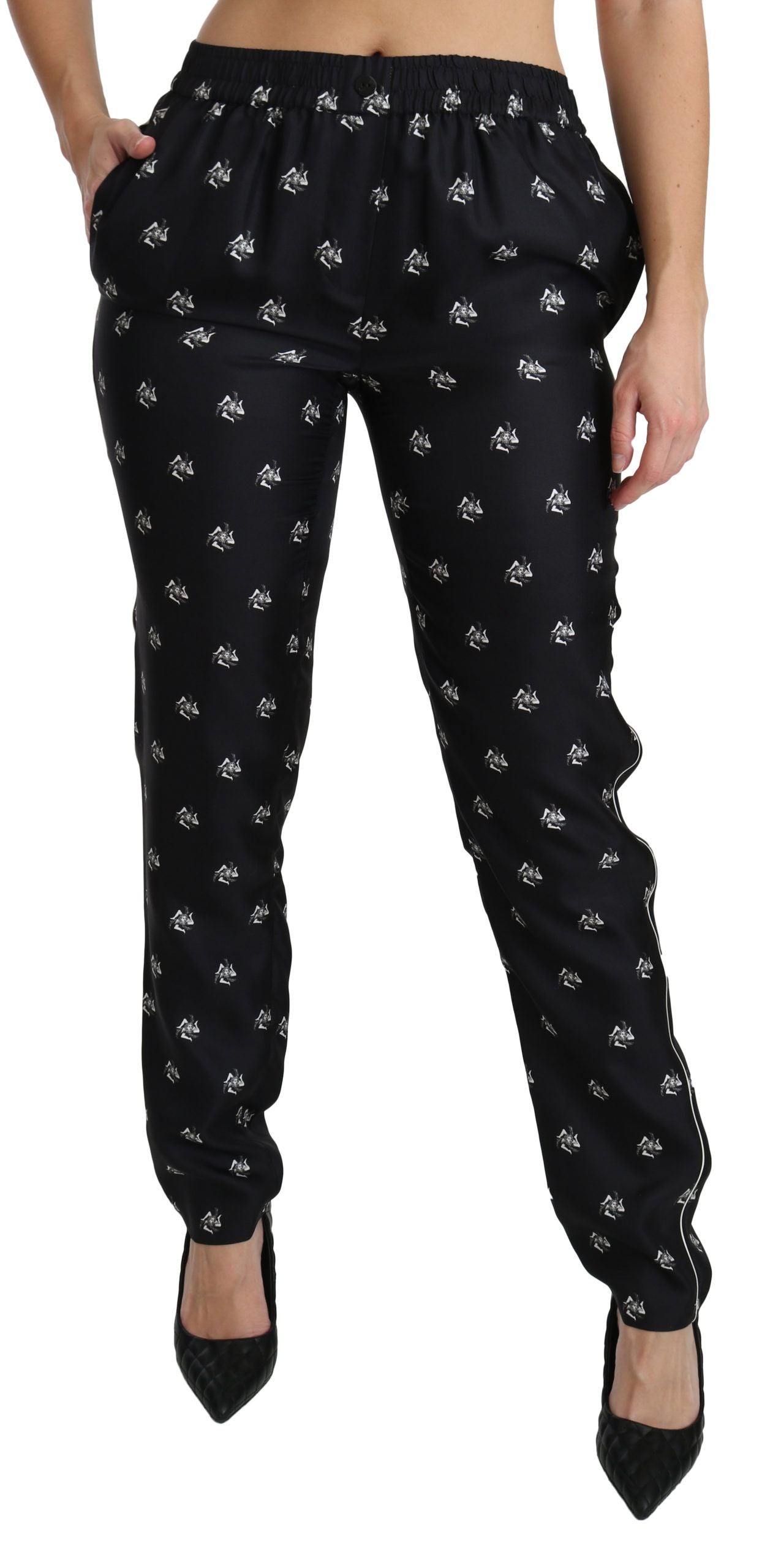 - Elegant Mid Waist Skinny Silk Pants