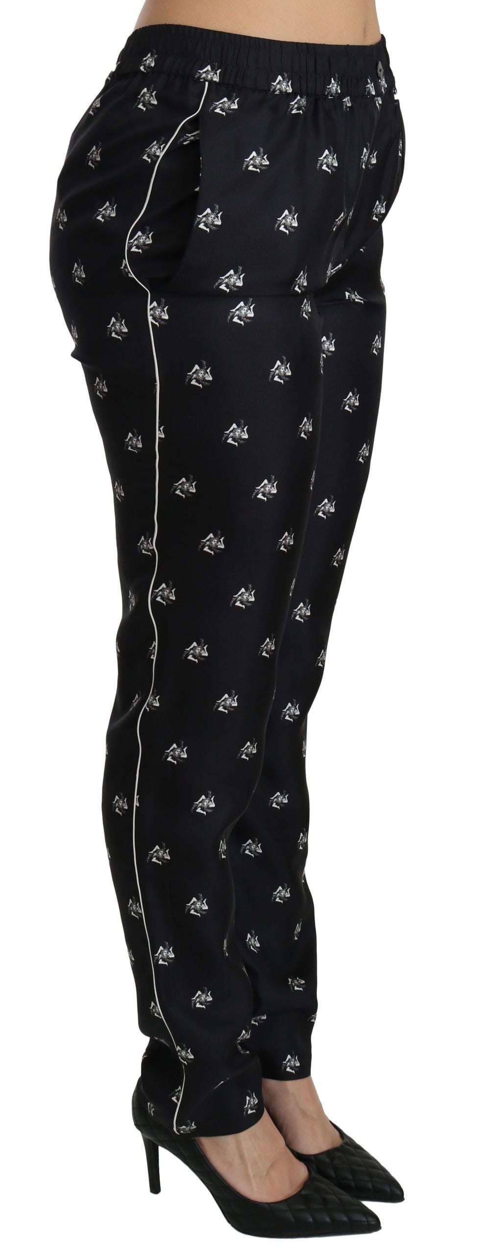 - Elegant Mid Waist Skinny Silk Pants