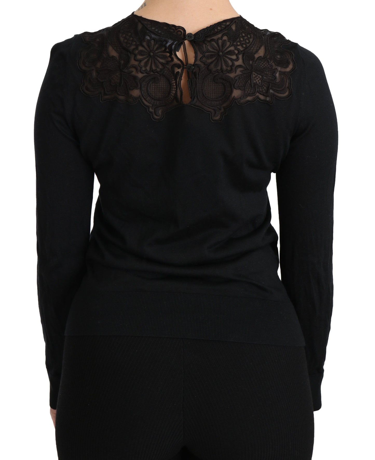 - Elegant Silk-Blend Black Lace Blouse