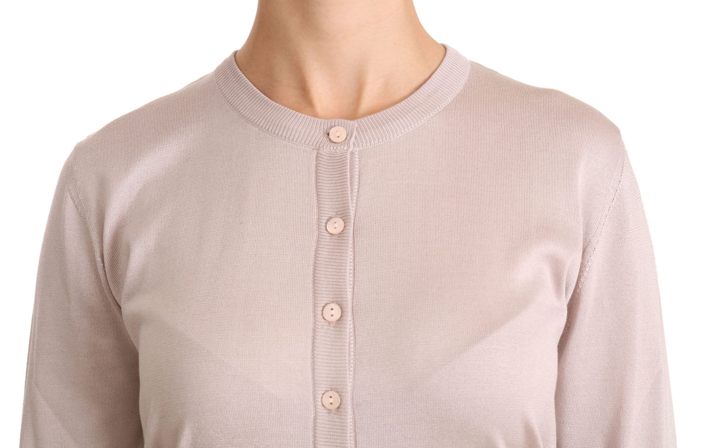- Silk Blend Pink Crew Neck Cardigan