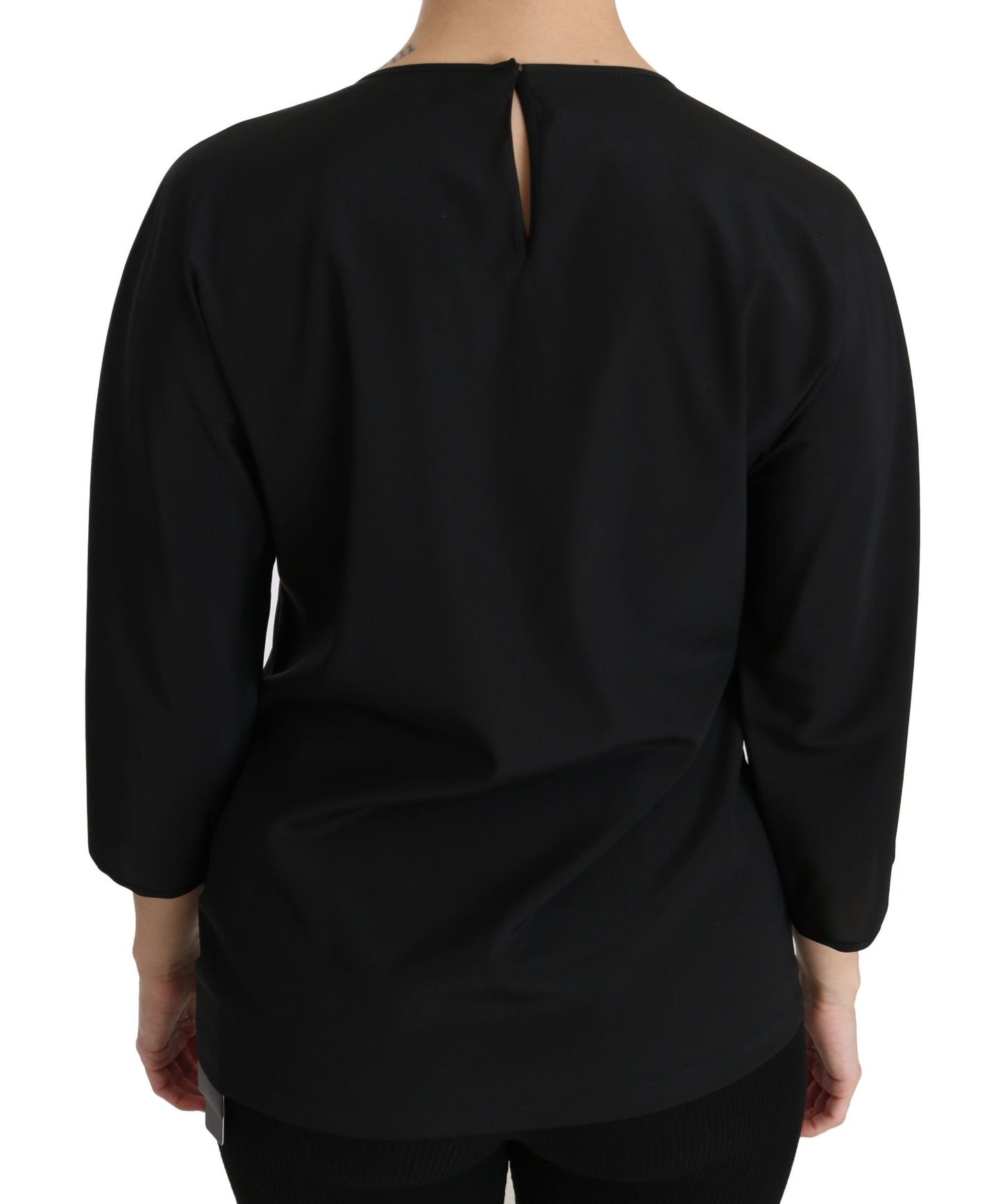- Elegant Black Silk Stretch Embroidered Top