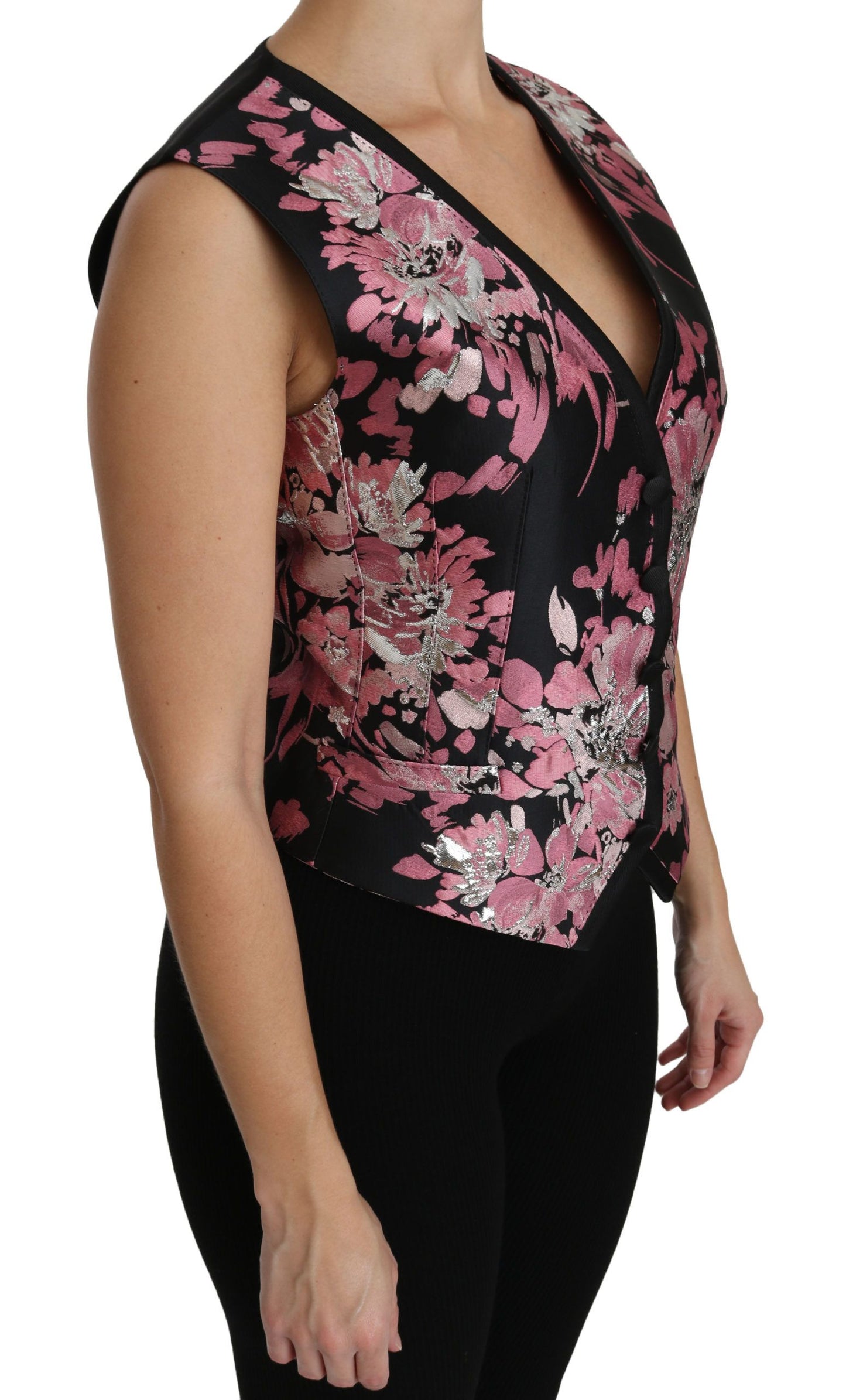 - Elegant Floral Brocade Plunging Vest Top