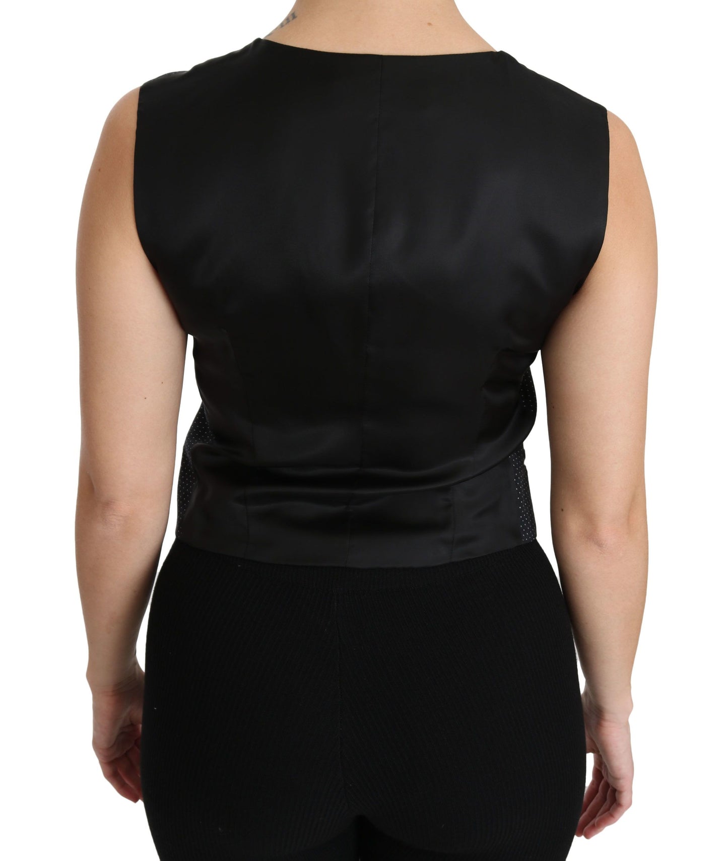 - Chic Black Dotted Wool Blend Sleeveless Vest