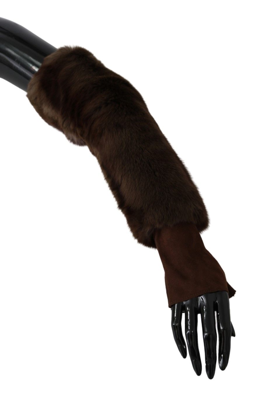 - Elegant Brown Fur & Leather Elbow-Length Gloves