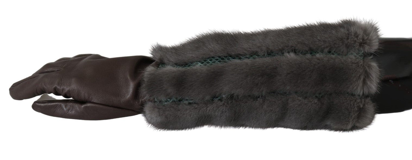 - Elegant Mid-Arm Leather Gloves in Brown
