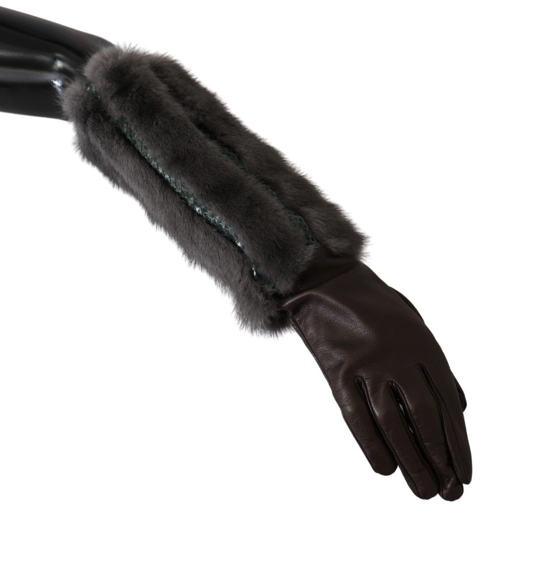 - Elegant Mid-Arm Leather Gloves in Brown