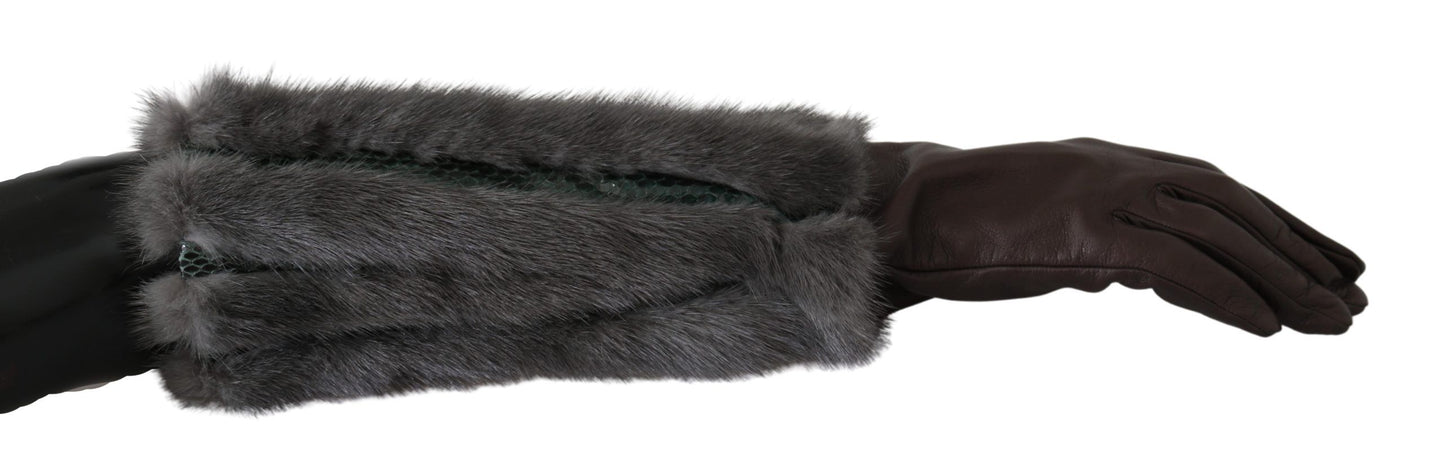 - Elegant Mid-Arm Leather Gloves in Brown