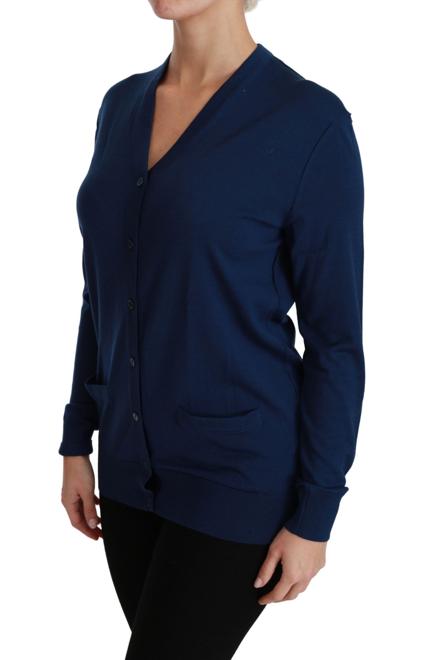 - Elegant Blue Virgin Wool Cardigan
