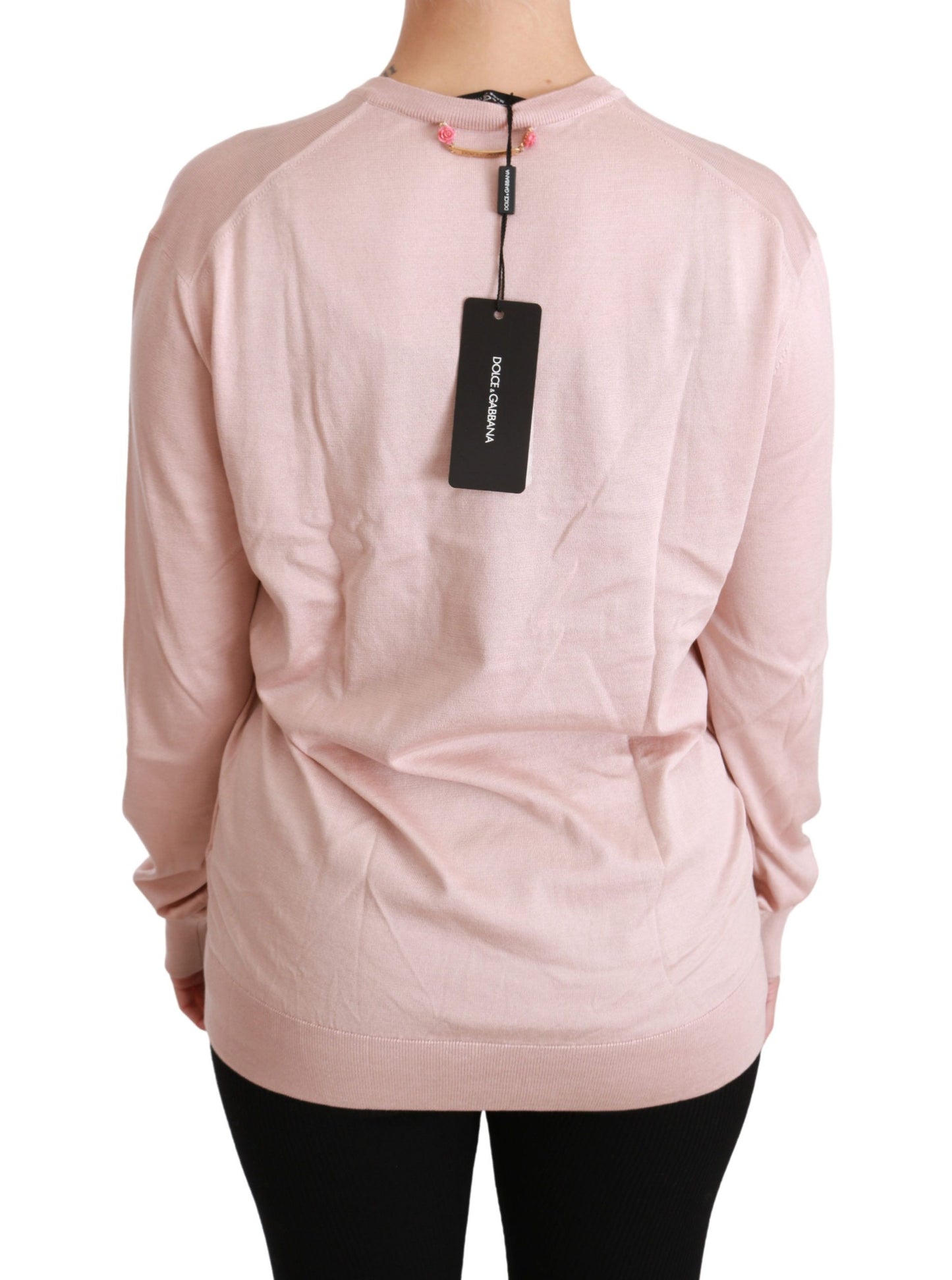 - Pink Floral Silk V-Neck Sweater