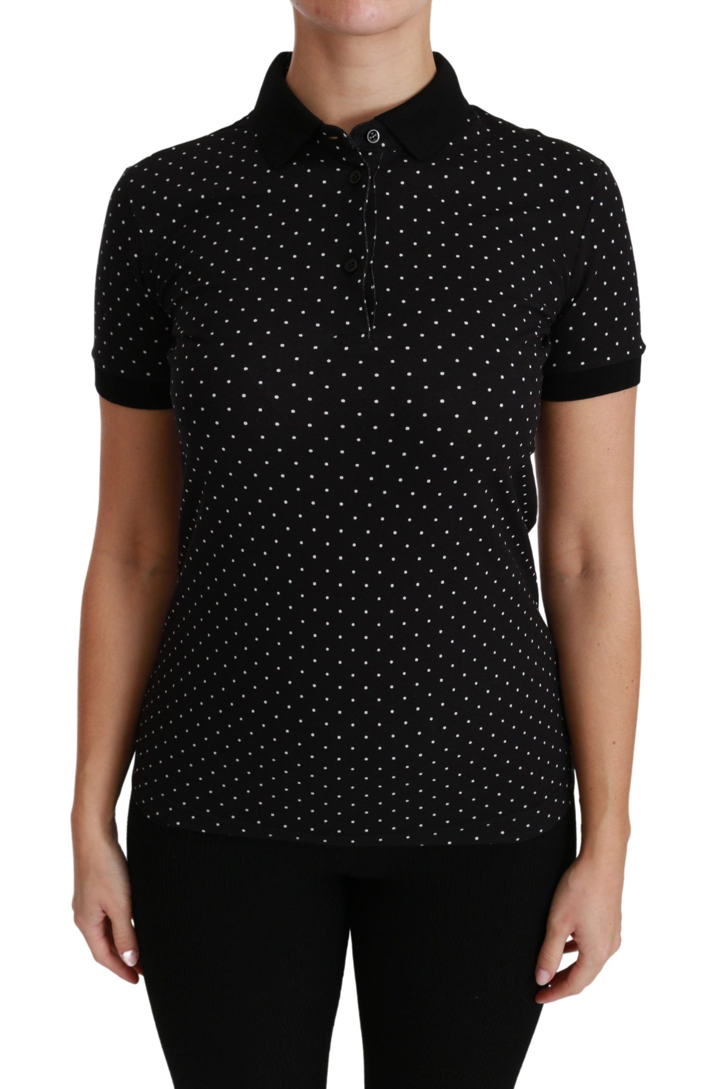 - Elegant Black Dotted Polo Shirt
