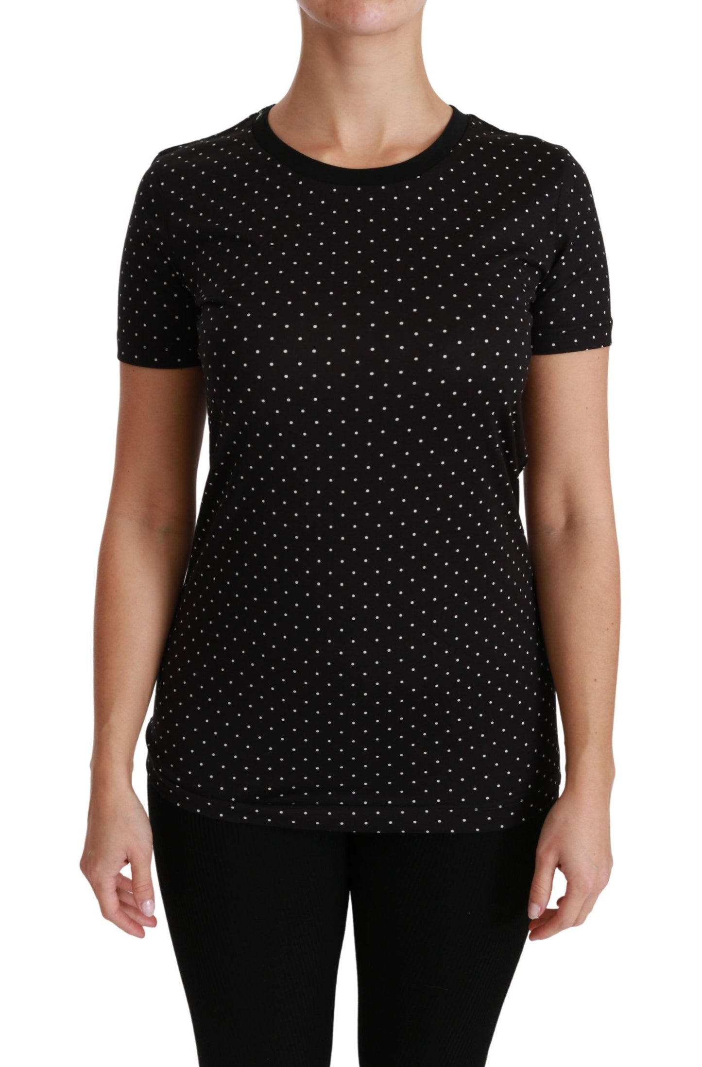 - Chic Black Dotted Crewneck Cotton Tee