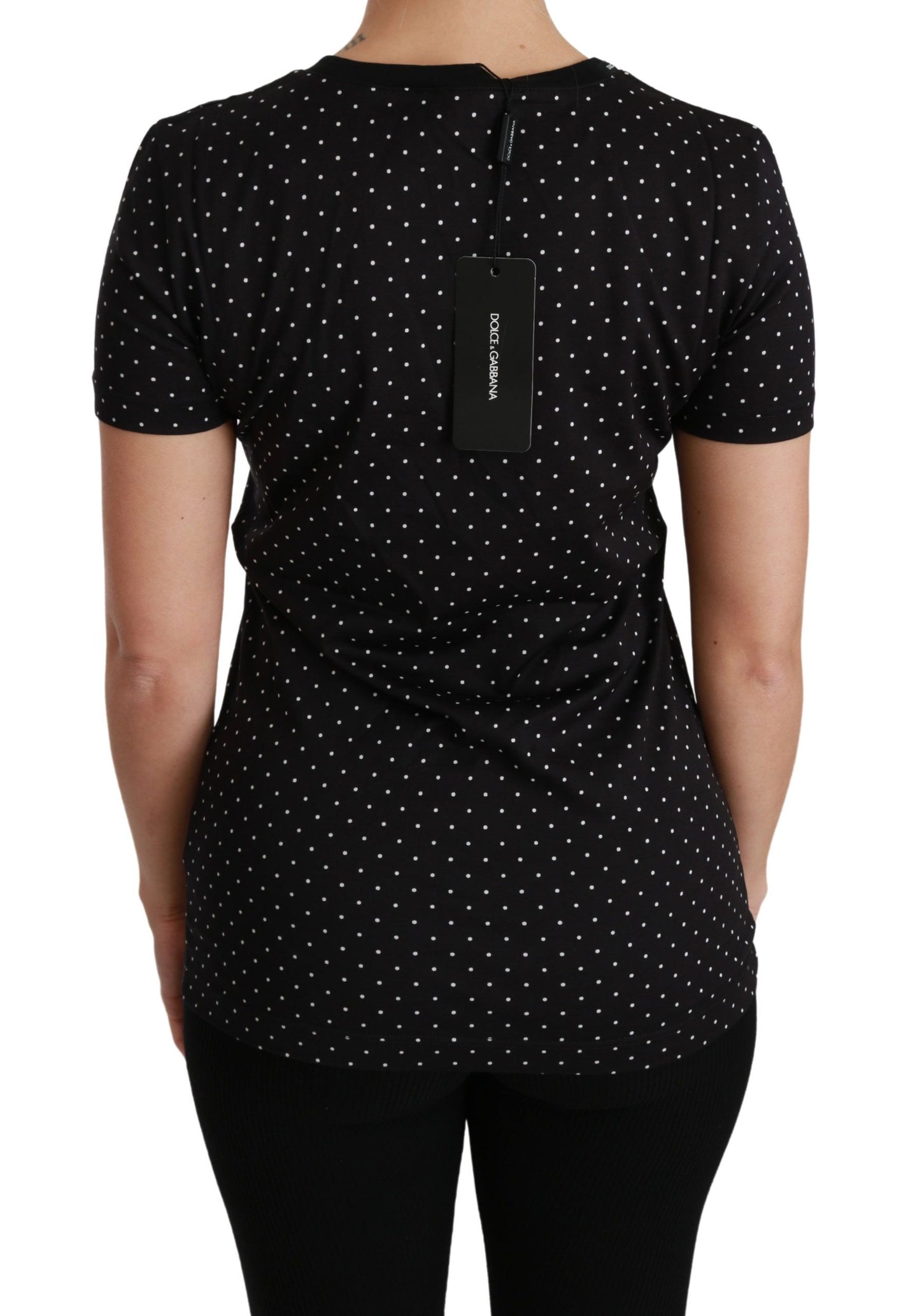 - Chic Black Dotted Crewneck Cotton Tee