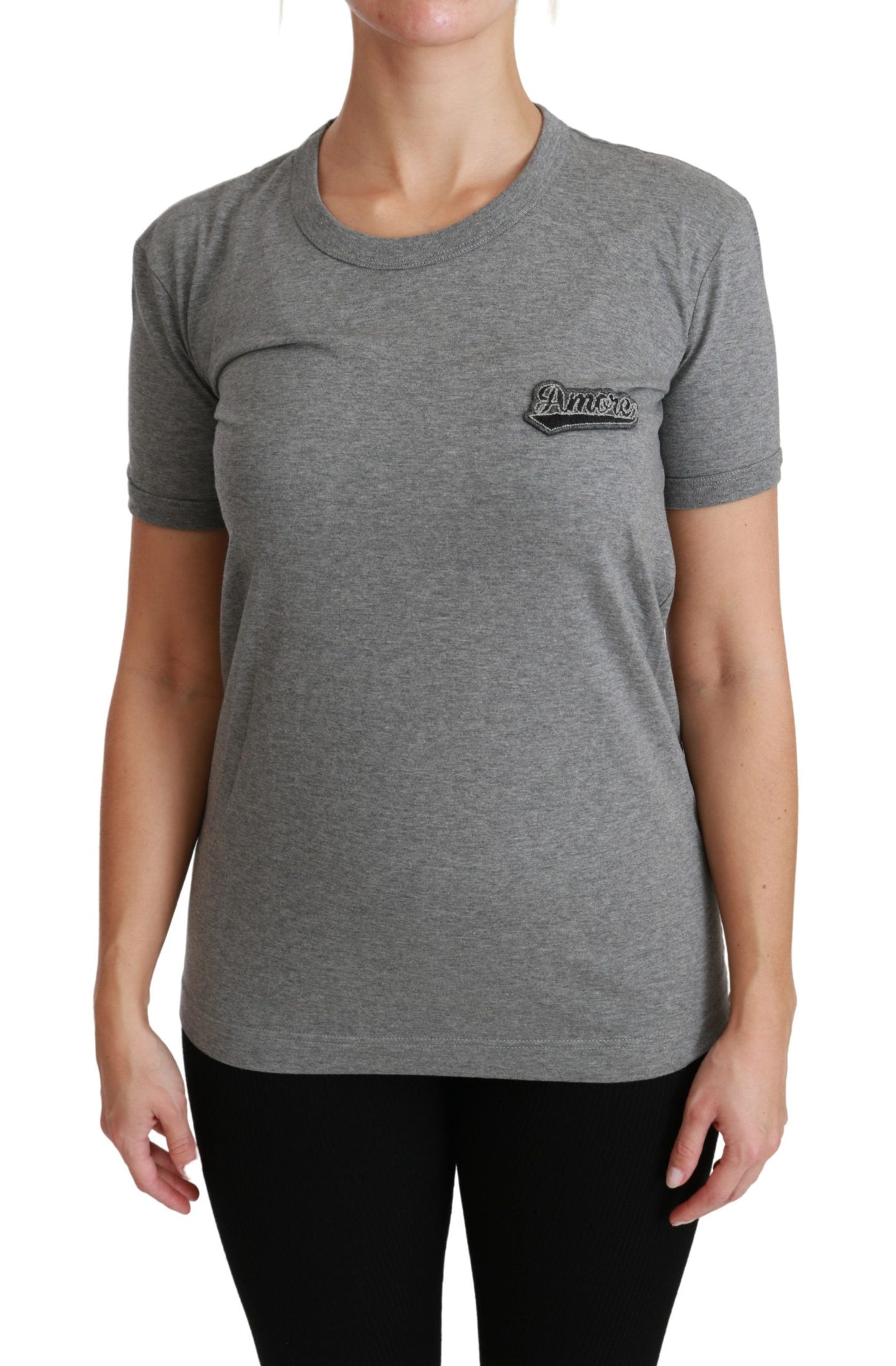 - Chic Gray Amore Patch Crewneck Tee