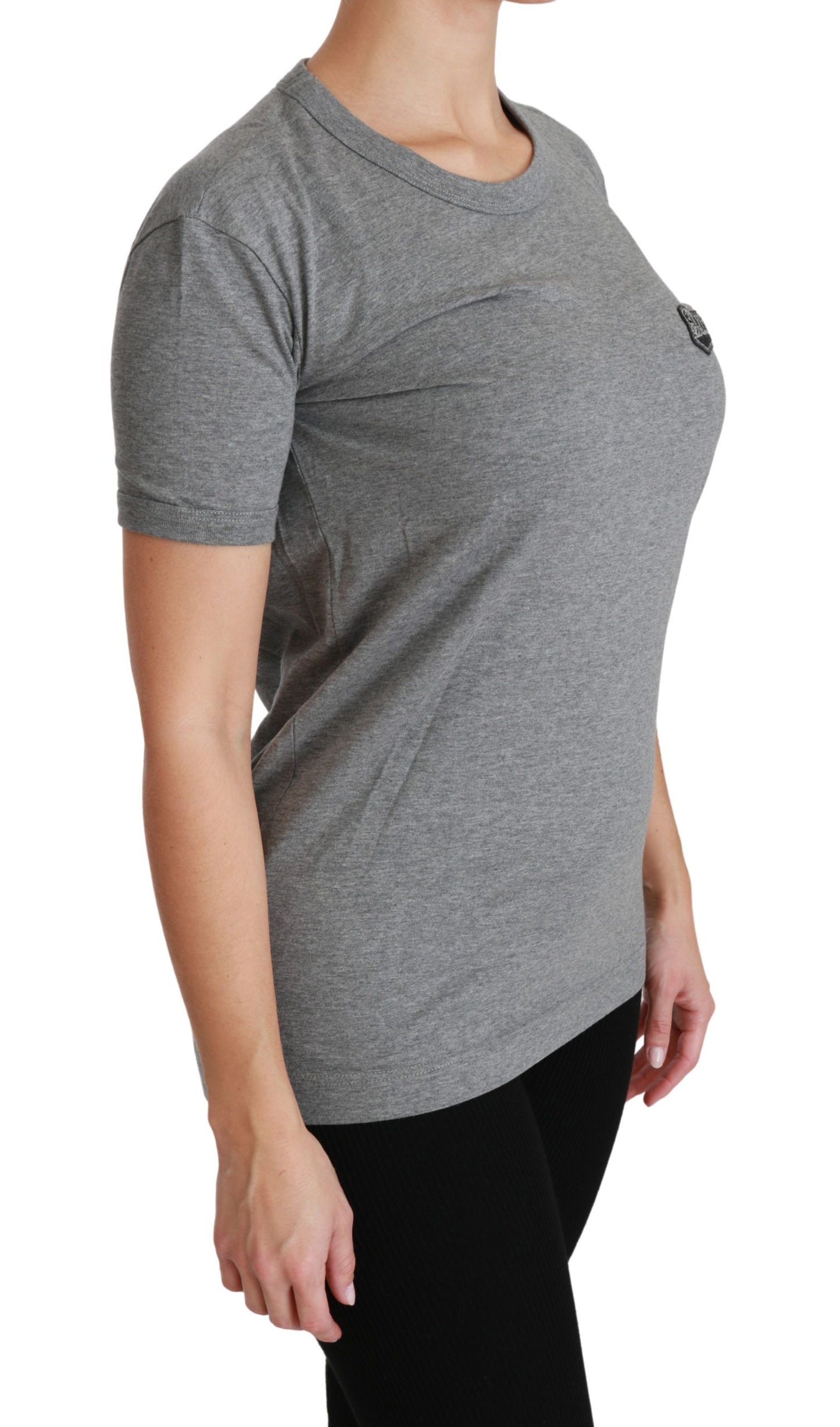- Chic Gray Amore Patch Crewneck Tee