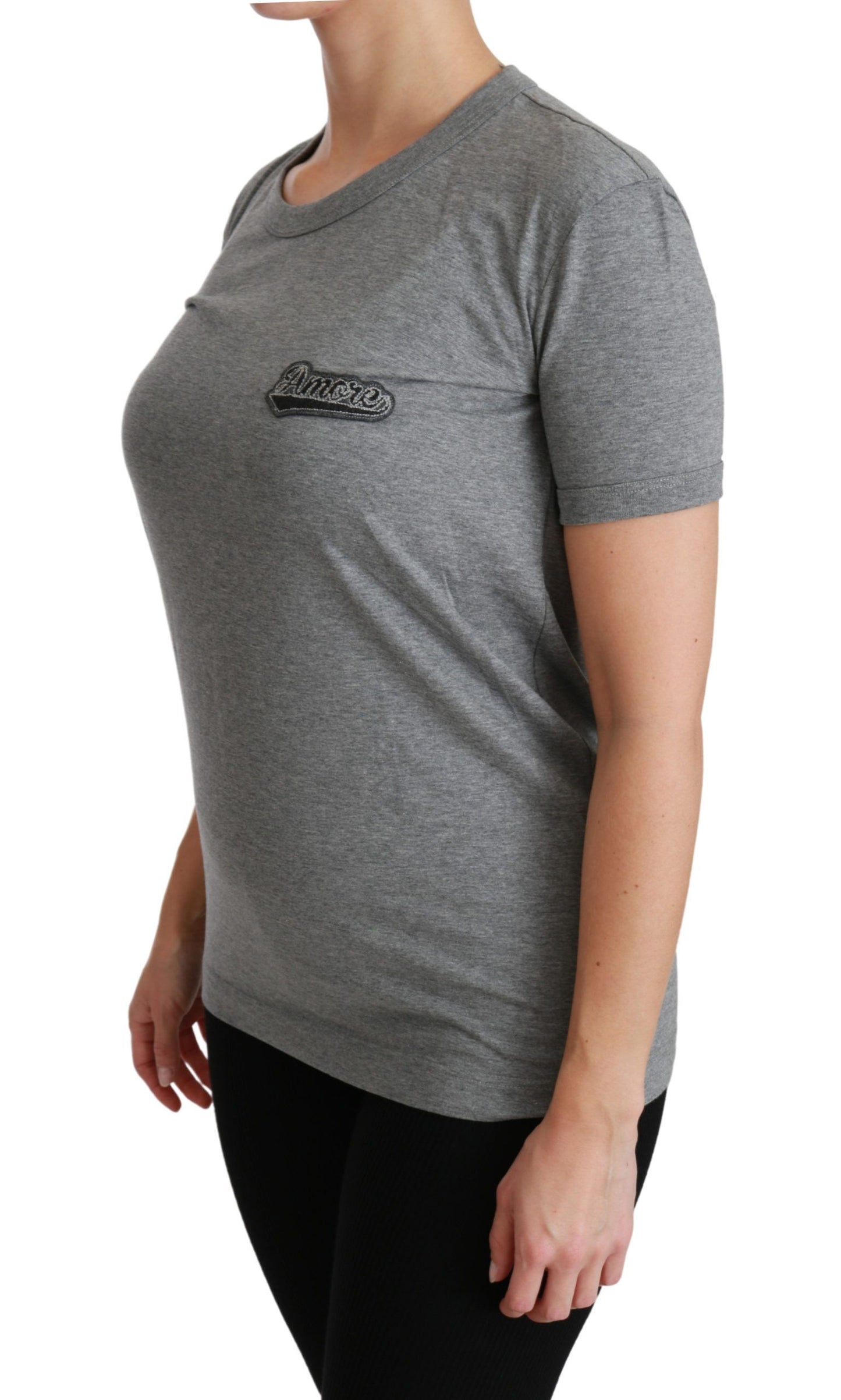 - Chic Gray Amore Patch Crewneck Tee