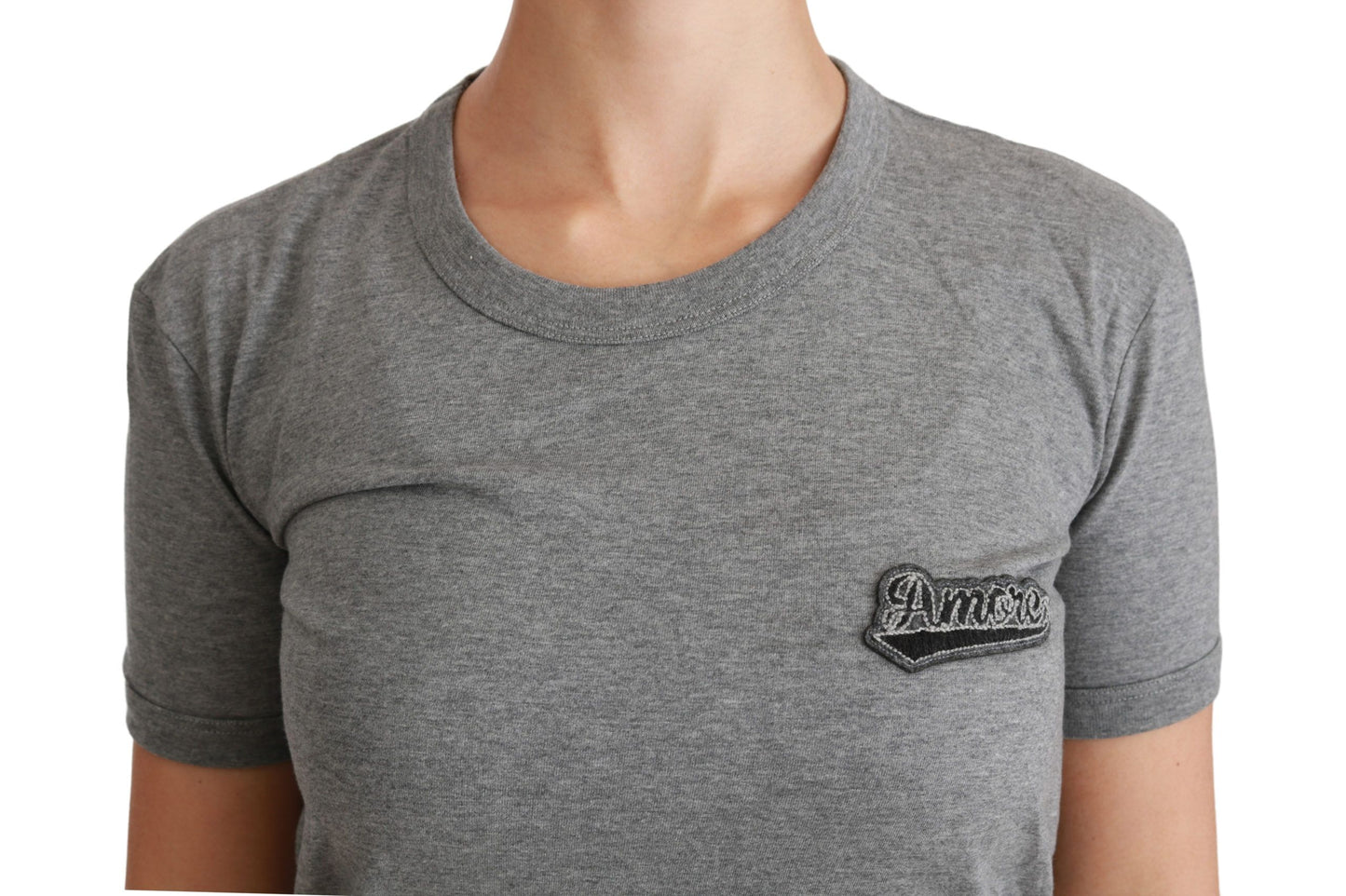 - Chic Gray Amore Patch Crewneck Tee