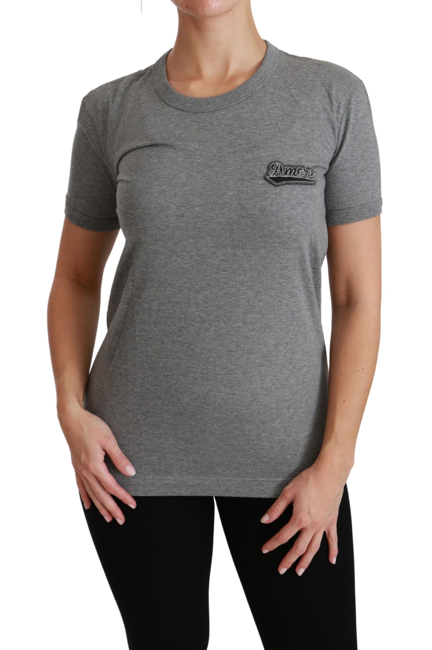 - Chic Gray Amore Patch Crewneck Tee