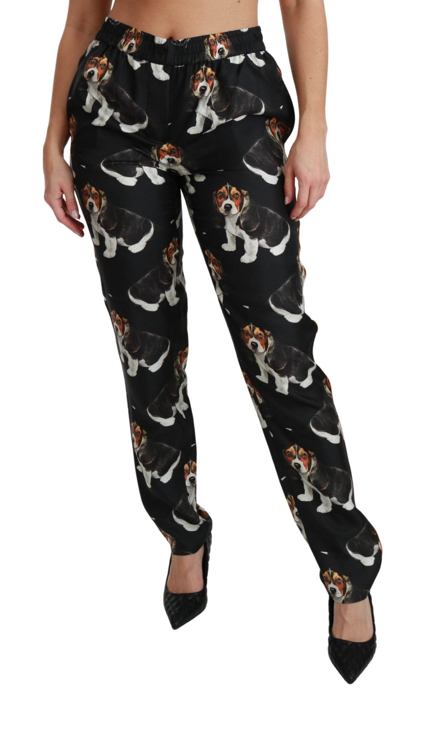- Elegant Silk Puppy Dog Print Pants