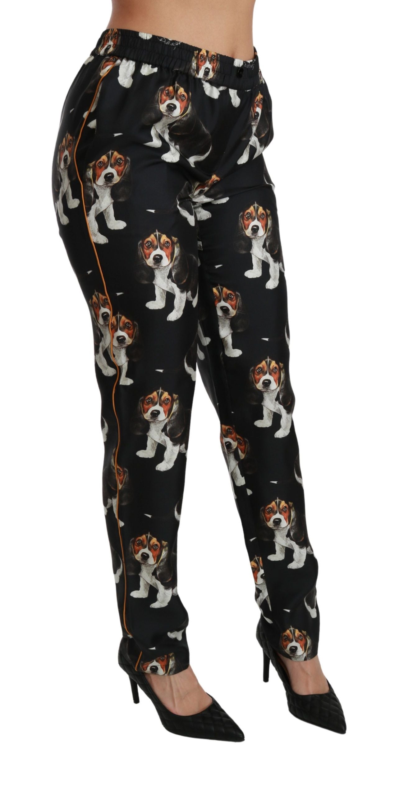 - Elegant Silk Puppy Dog Print Pants