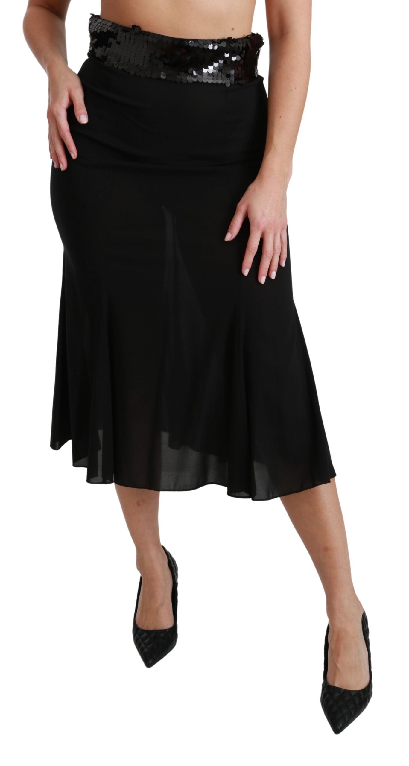 - Elegant High Waist Sequin Black Skirt