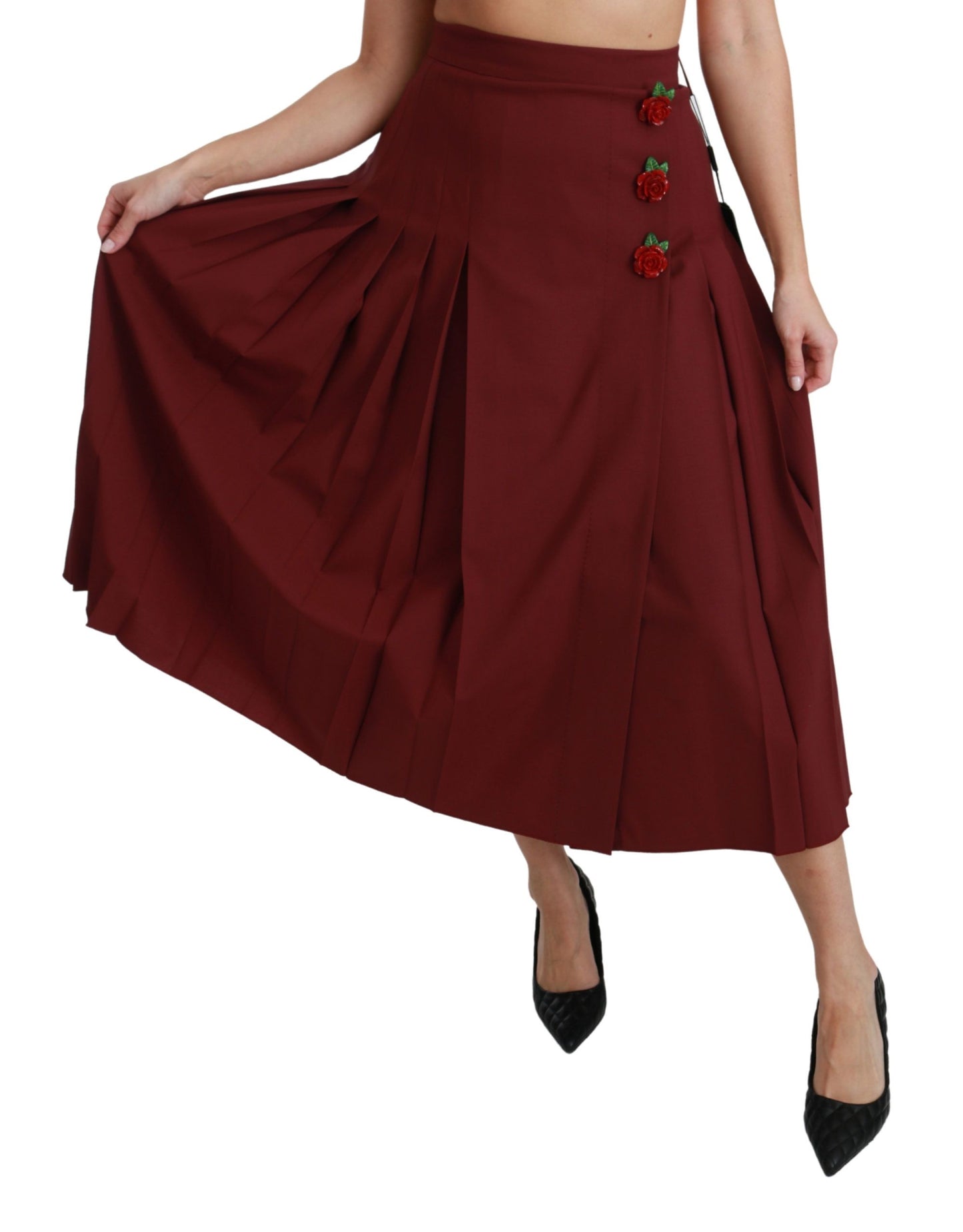 - Elegant Red High Waist Virgin Wool Skirt