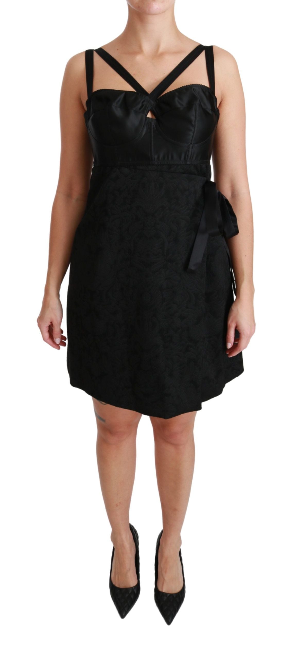 - Elegant Black Jacquard Sheath Dress