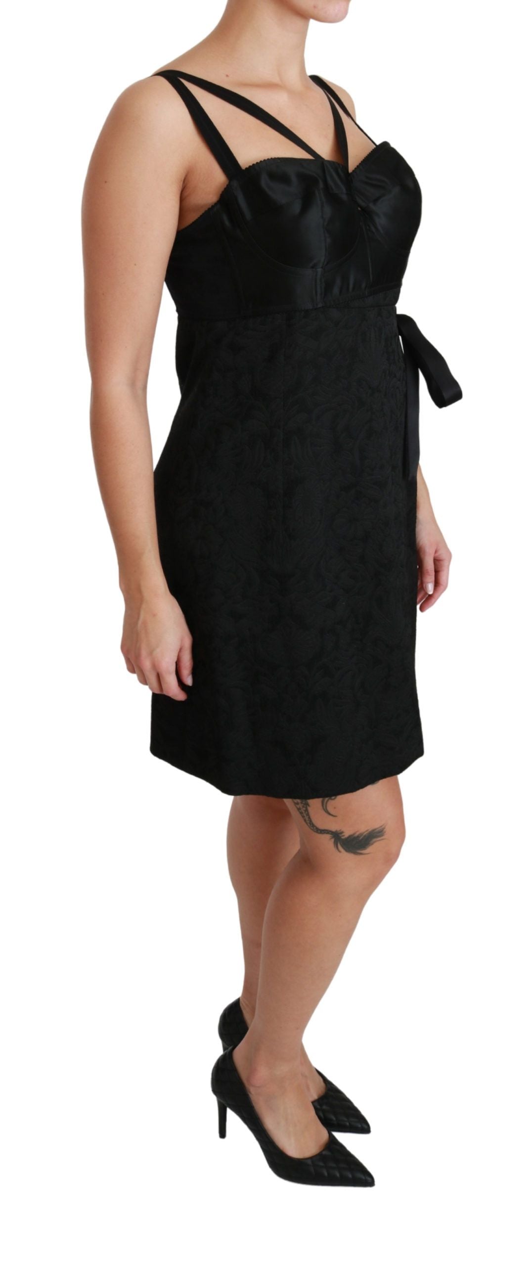 - Elegant Black Jacquard Sheath Dress