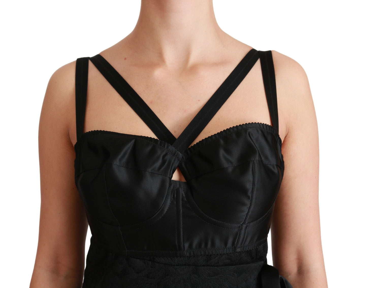 - Elegant Black Jacquard Sheath Dress