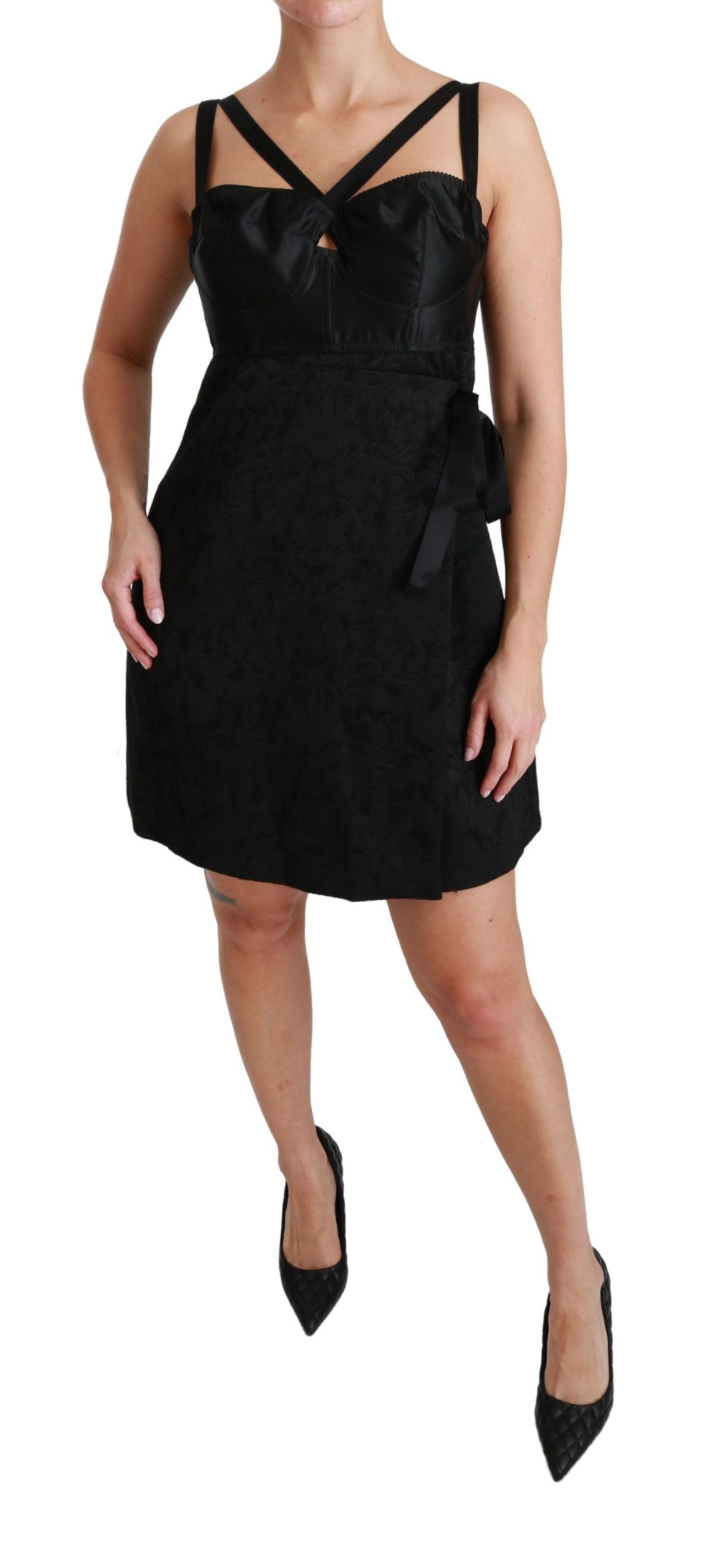 - Elegant Black Jacquard Sheath Dress
