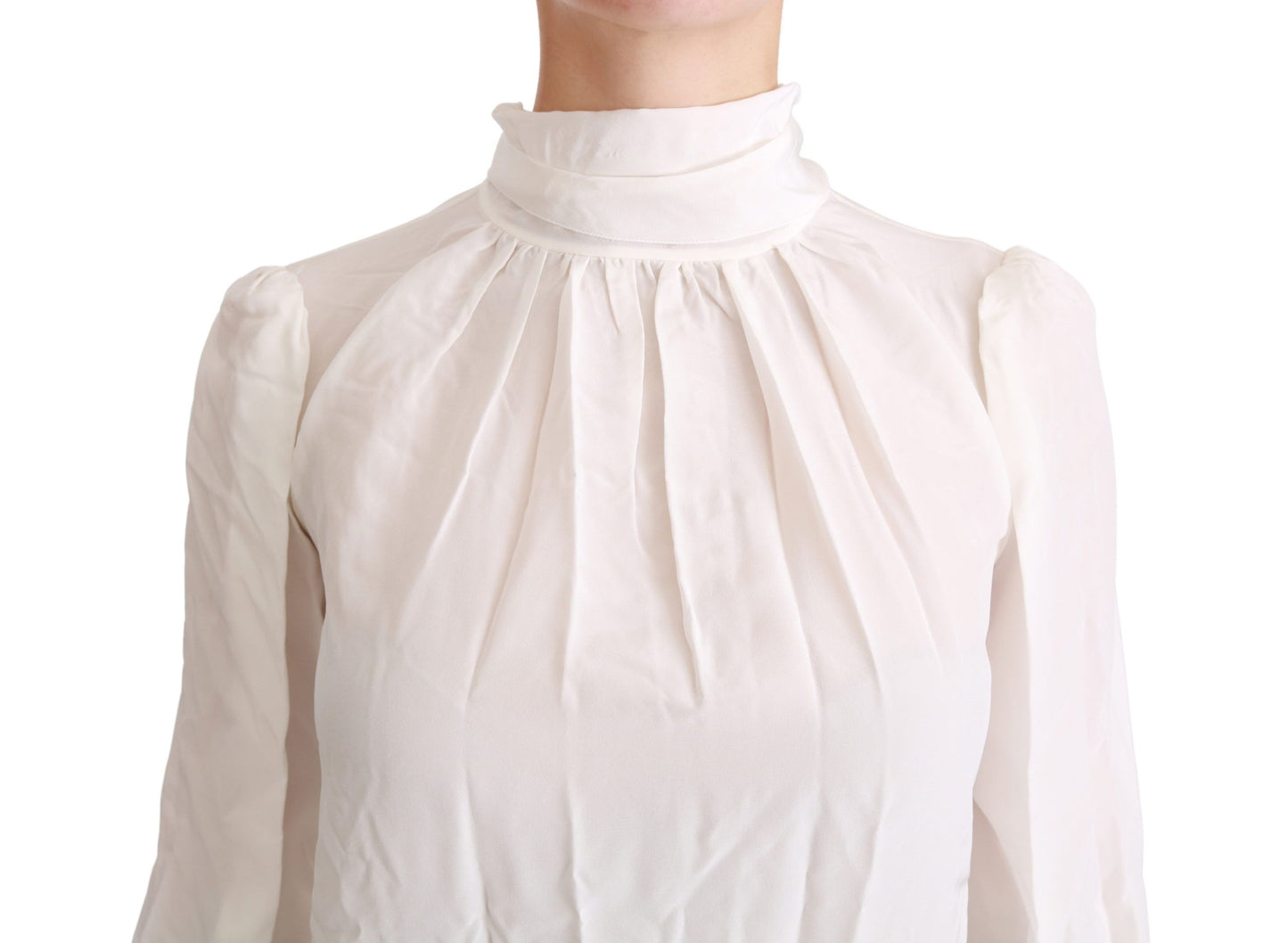 - Elegant White Silk Turtle Neck Blouse