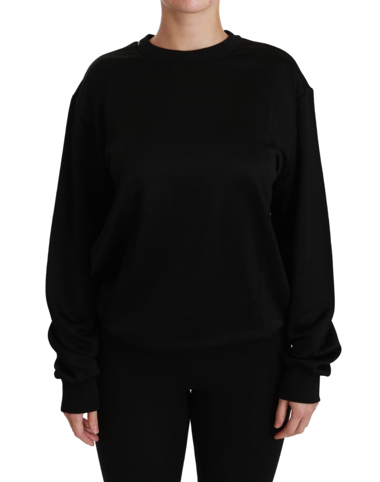 - Elegant Black Cotton Crew Neck Pullover Sweater